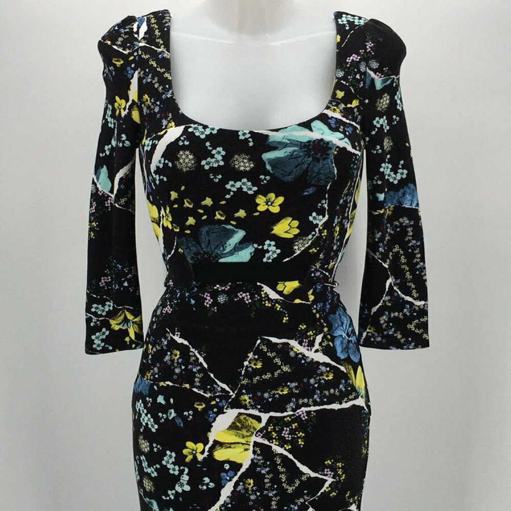 Erdem Black Floral Print 3/4 Sleeve Dress